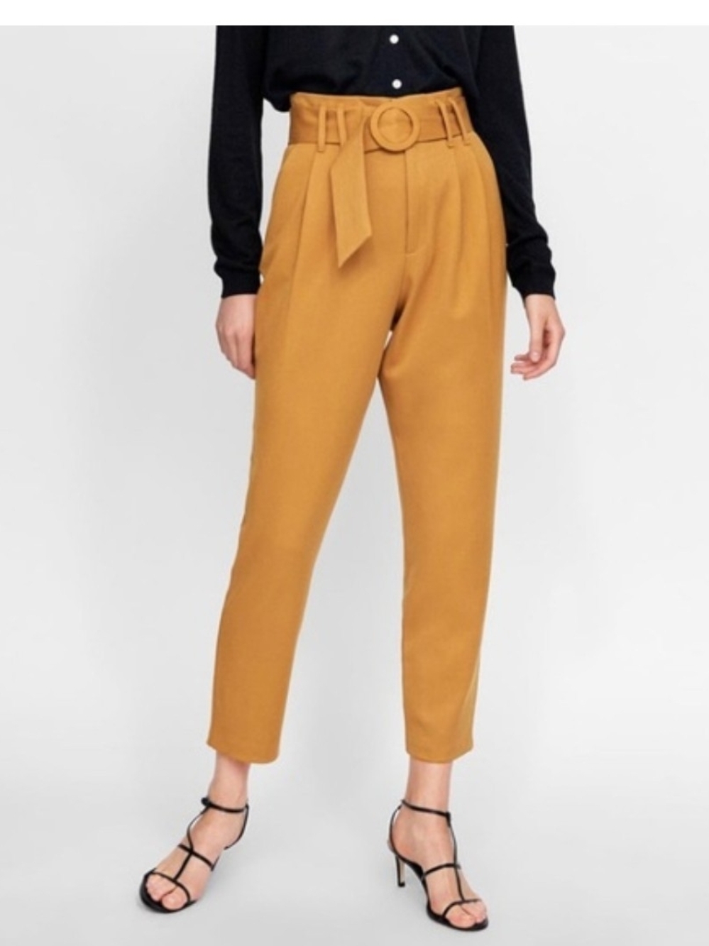 Zara Mustard Paperbag Waist Trousers with Self-Tie